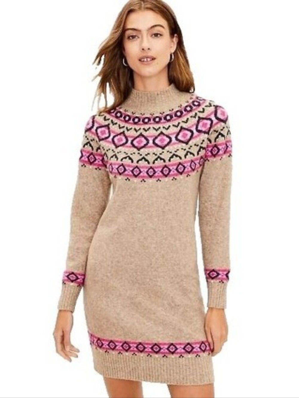 LOFT Fair Isle Knit Sweater Dress In XL